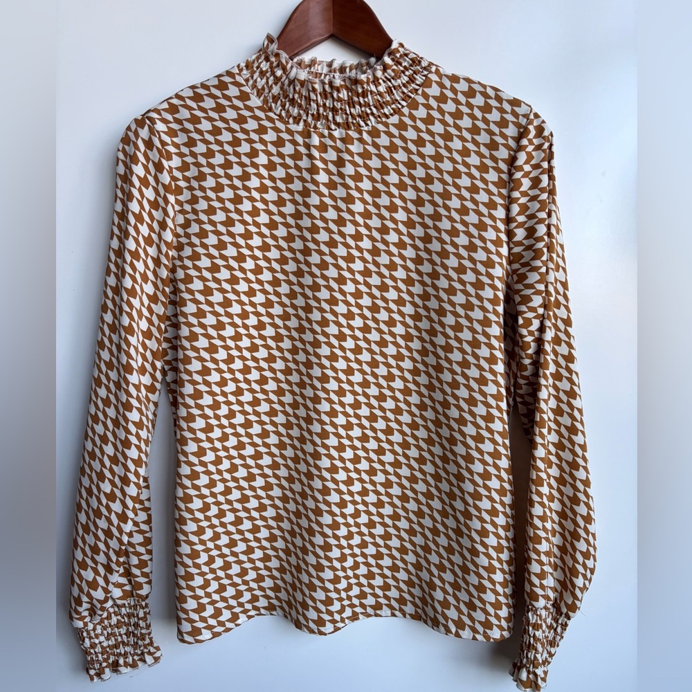SHEIN Mustard and White Houndstooth Blouse